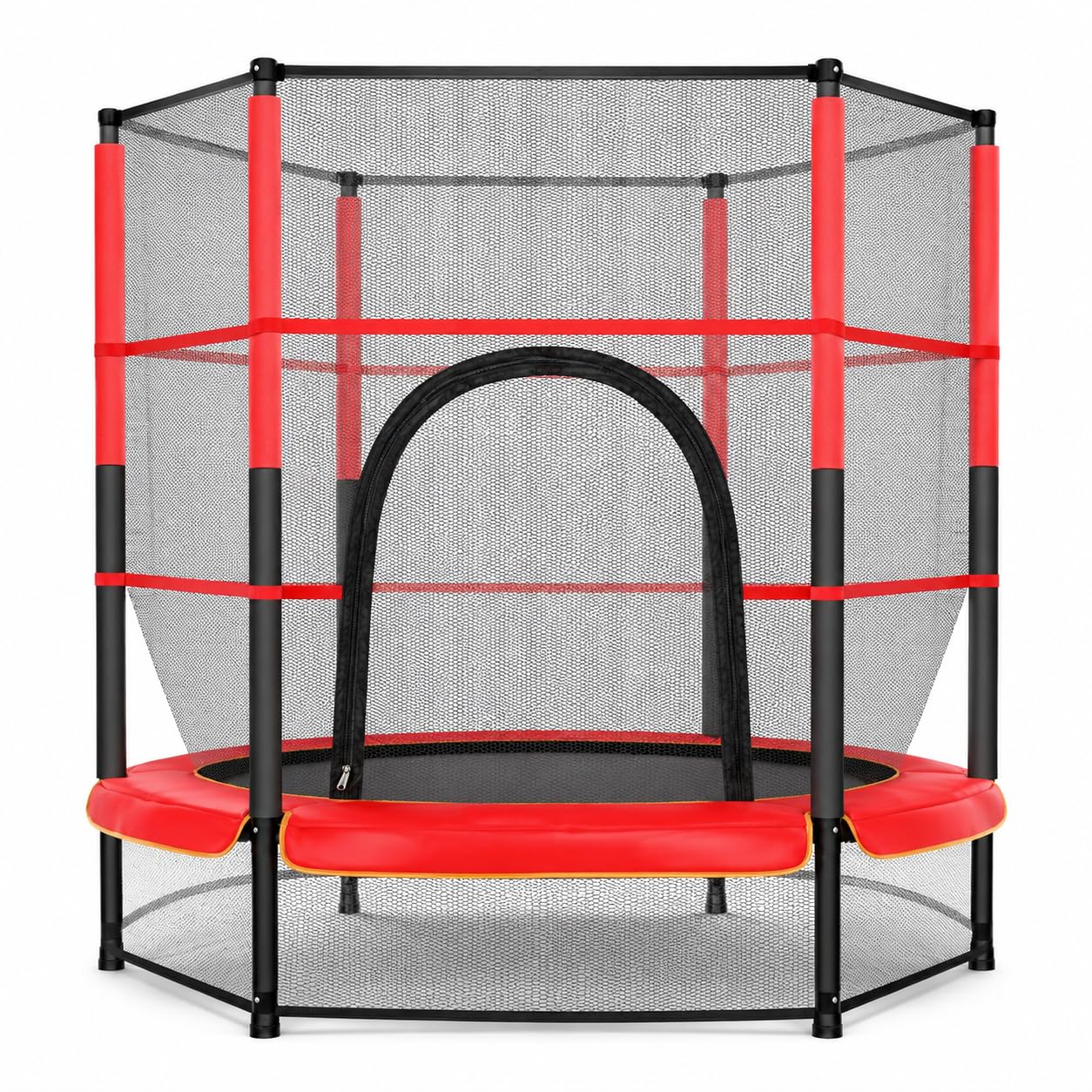 140cm Kids Trampoline with Safety Enclosure Net Indoor Outdoor Bouncer Rebounder for Ages 3-10 Years Red Black (55 inch)