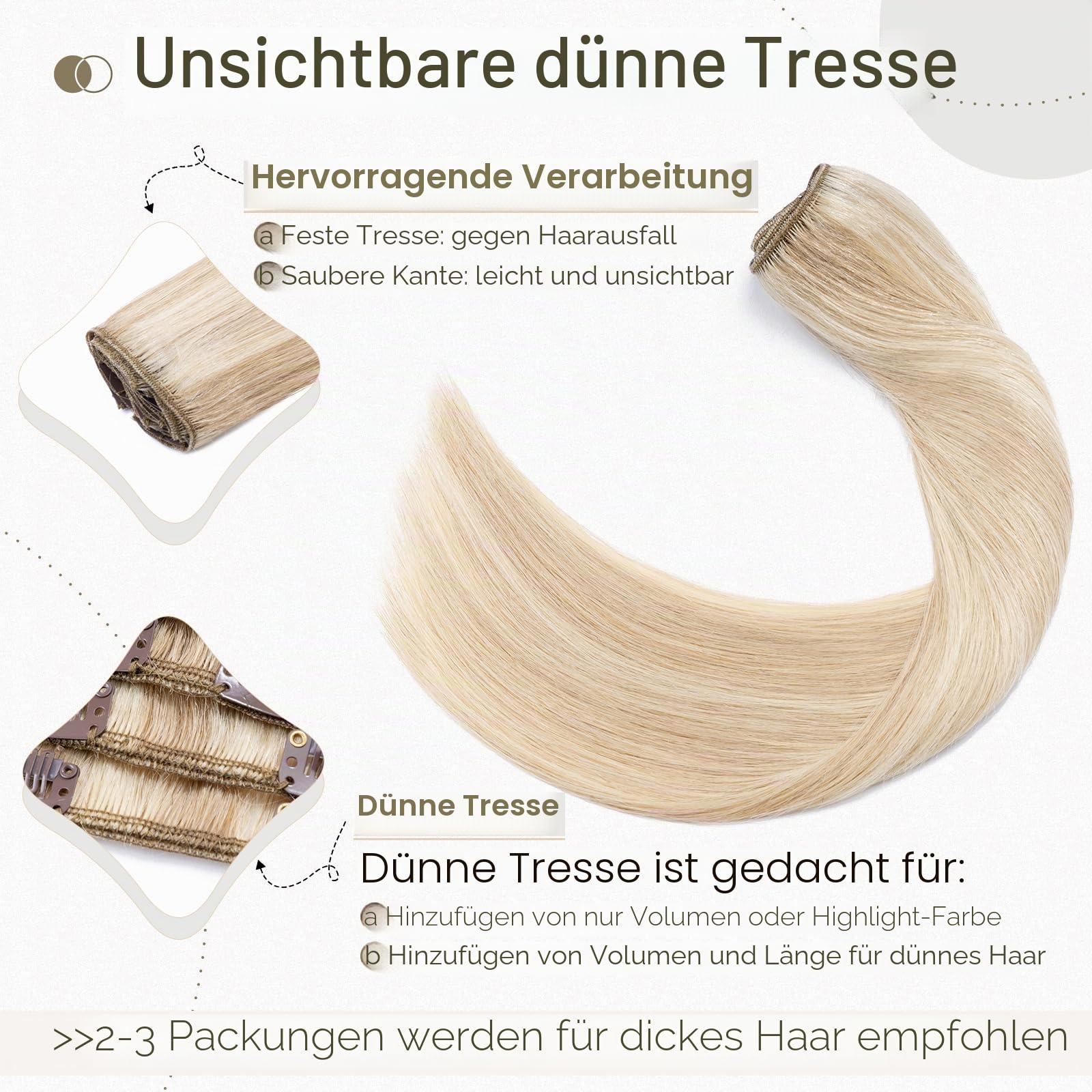 Elailite Voller Kopf Haarverlängerung Echthaar Clip -(8 PCS 18 Clips Hair Extensions Clip in Bayalage) - glatt, #18/613 Aschblond＆Gebleichtes Blond 60cm 80g