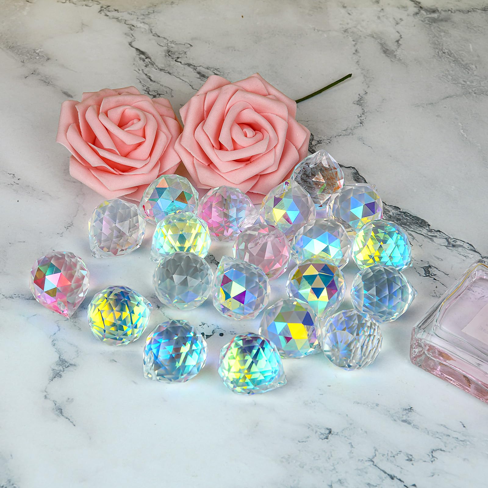 30mm/1.18" 20 Pièces Cristal Sphère Prismes Lumière Capturante Rainbow Pendentifs Fabricant, Cristaux Suspensifs pour Fenêtres, Feng Shui, Offrande (Couleur AB)