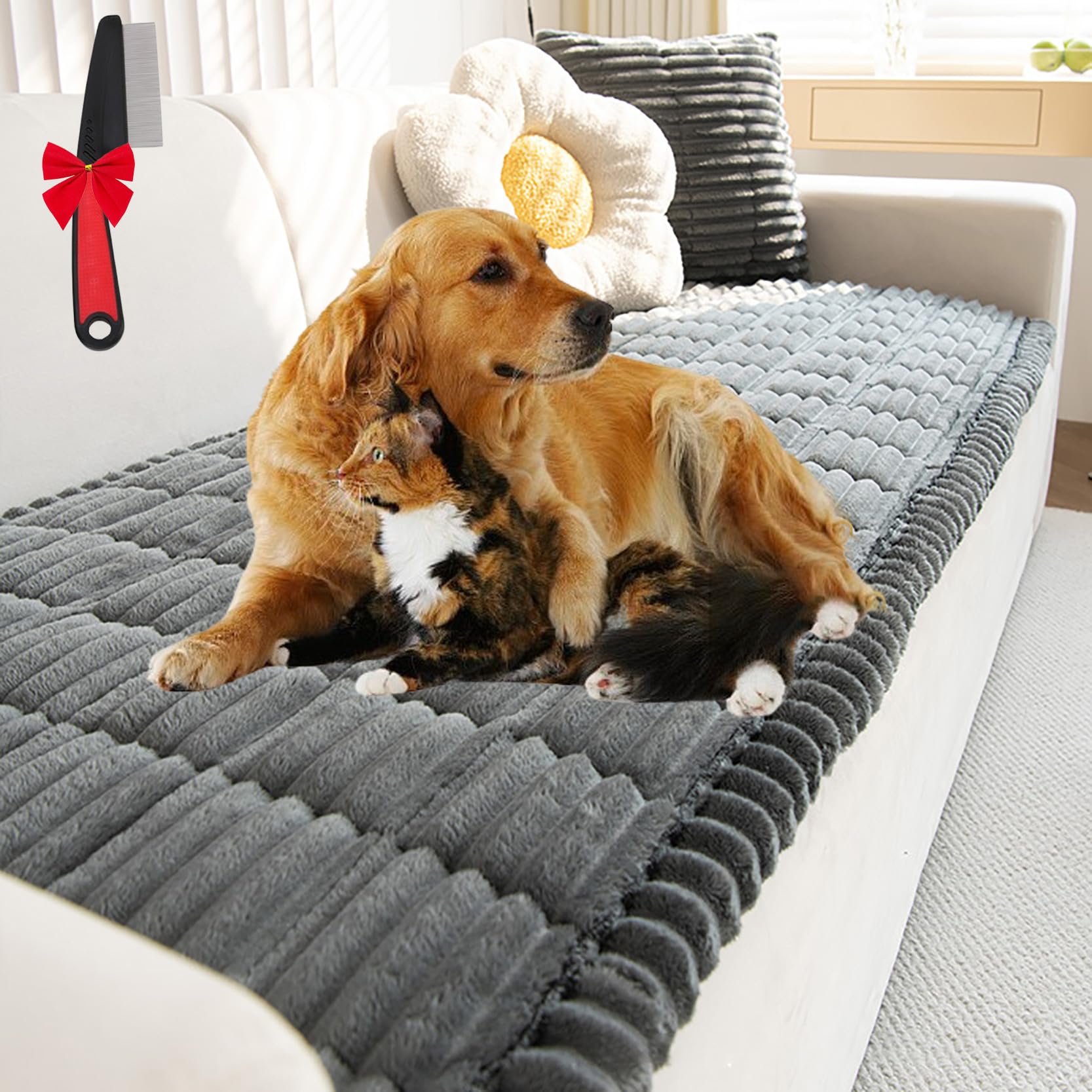 Housse de canapé lavable en tissu épais gris pour animaux et canapés 1 à 3 places