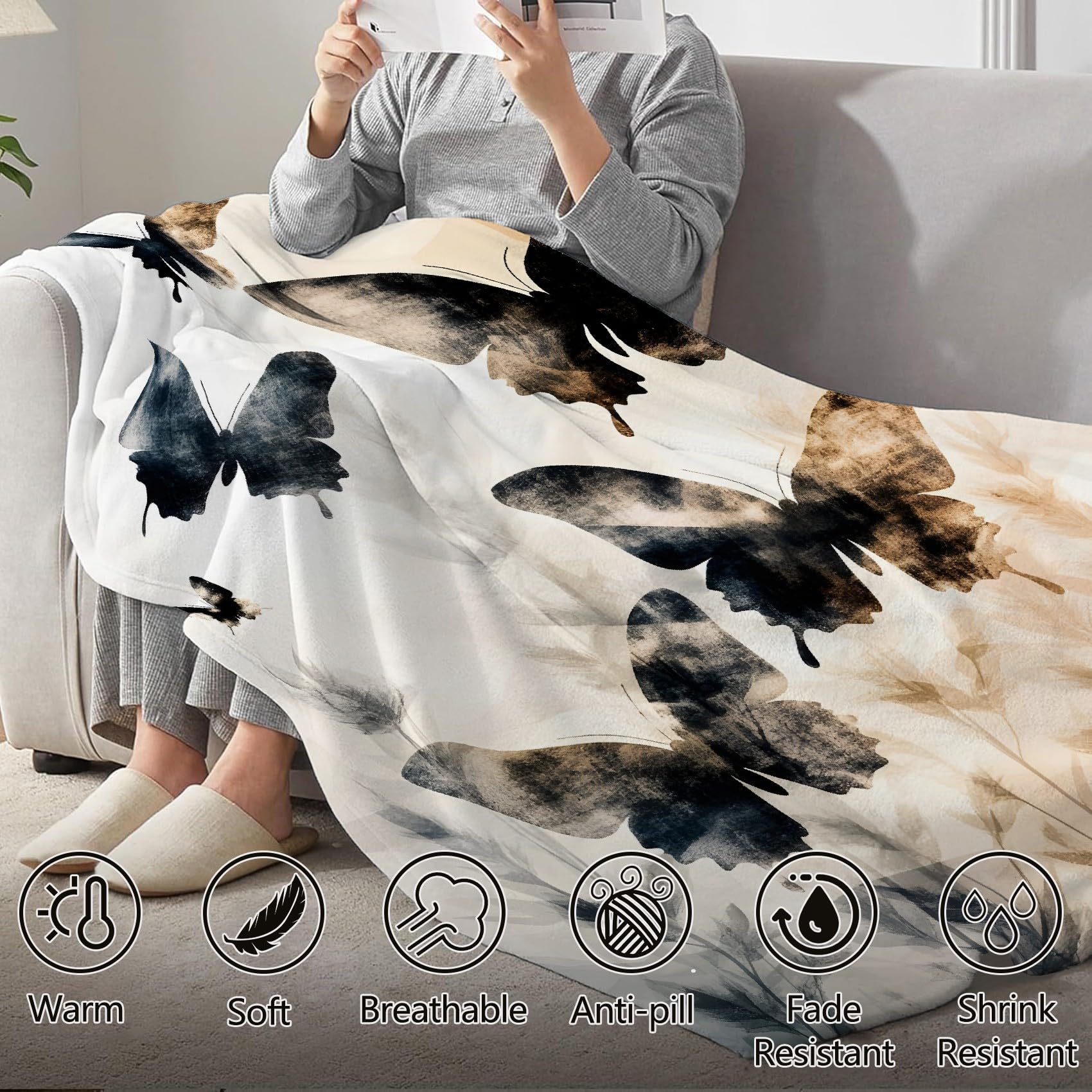Koc Retro Motyl Koce Atramentowe Łóżko Pojedyncze Ciepło Miękkie Koce Sofa Koc Flanelowy 180 x 200 cm na wszystkie pory roku