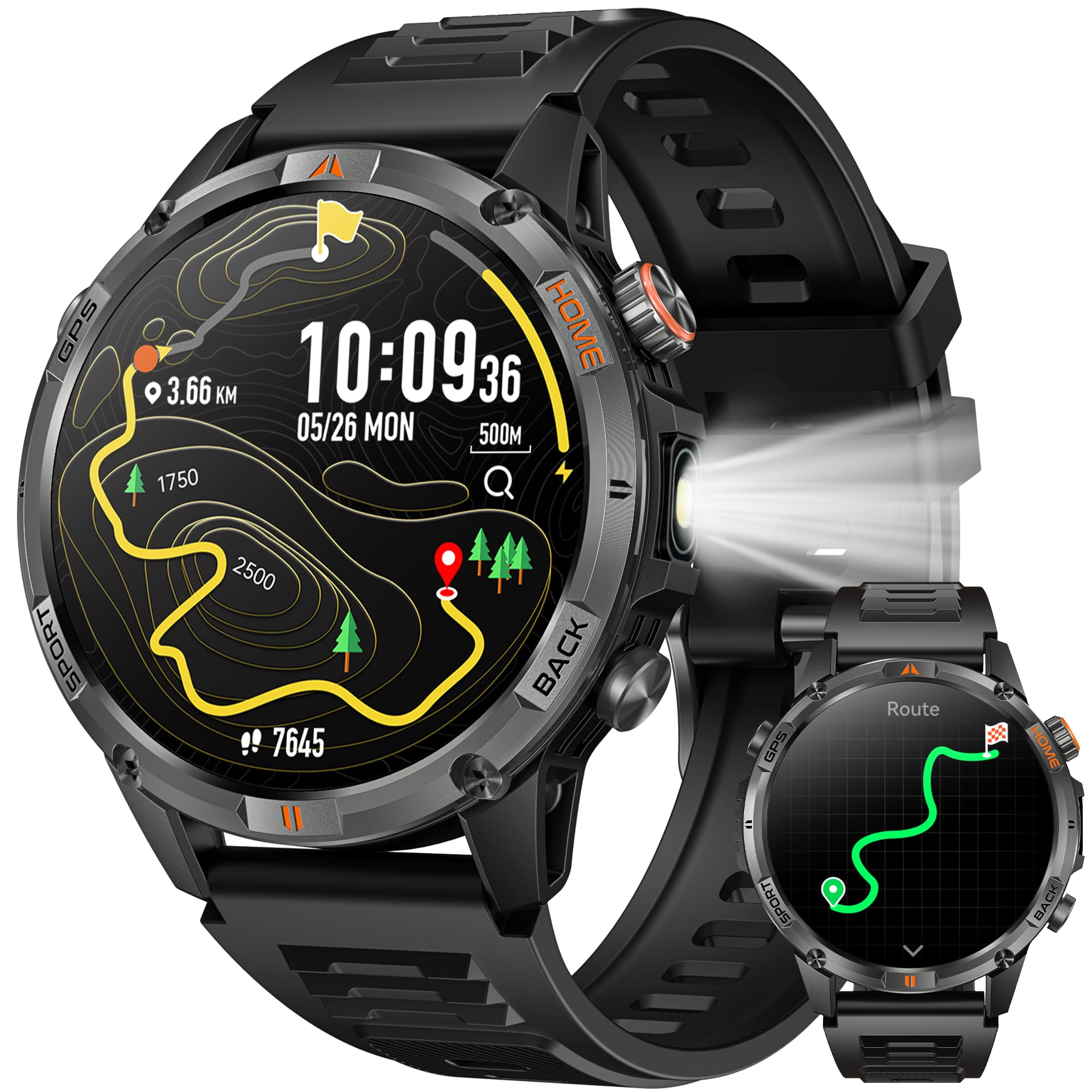 Reloj Inteligente Hombre con GPS Smartwatch: 1.46" Llamadas Bluetooth Reloj Deportivo con Brújula Linterna Led Podómetro Smart Watch 100+Modos Deporte con SpO2 Sueño Pulsera Actividad IOS Android