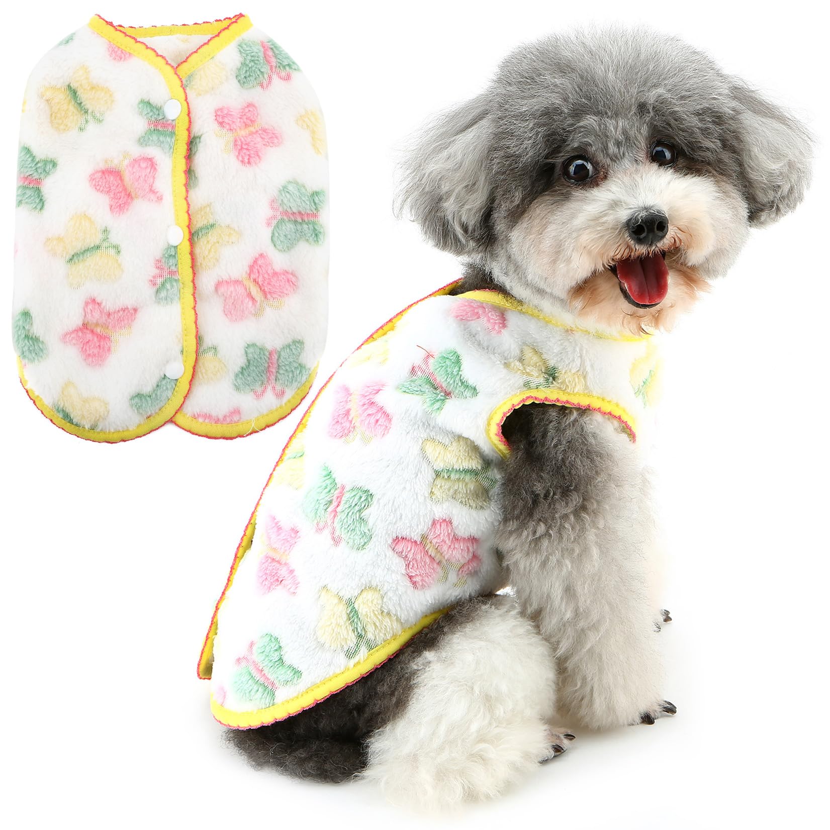 Zunea Fleece Dog Jumpers for Small Dogs Winter Fall Puppy Vest Jumper Cute Butterfly Pattern Jacket Soft Warm Sweater Clothes Cold Weather Small Breed Size Pet Apparel for Chihuahua Yorkie White L
