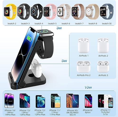 Miniatura 3 de Estación de carga para múltiples dispositivos estación de carga rápida 3 en 1 para iPhone 14131211X8 Plus Airpods cargador inalámbrico plegable para