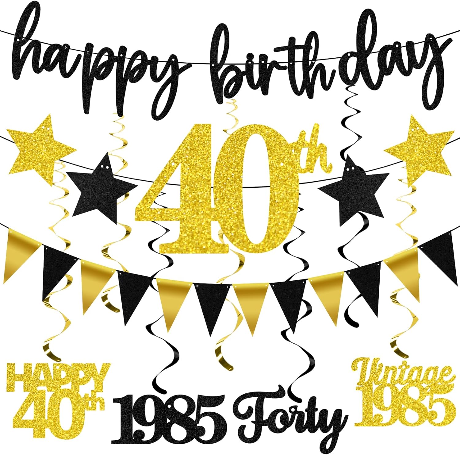 Black Gold Happy 40th Birthday Banner - Awesome Since 1984 Backdrop Decor 70.8x43.3 Inch