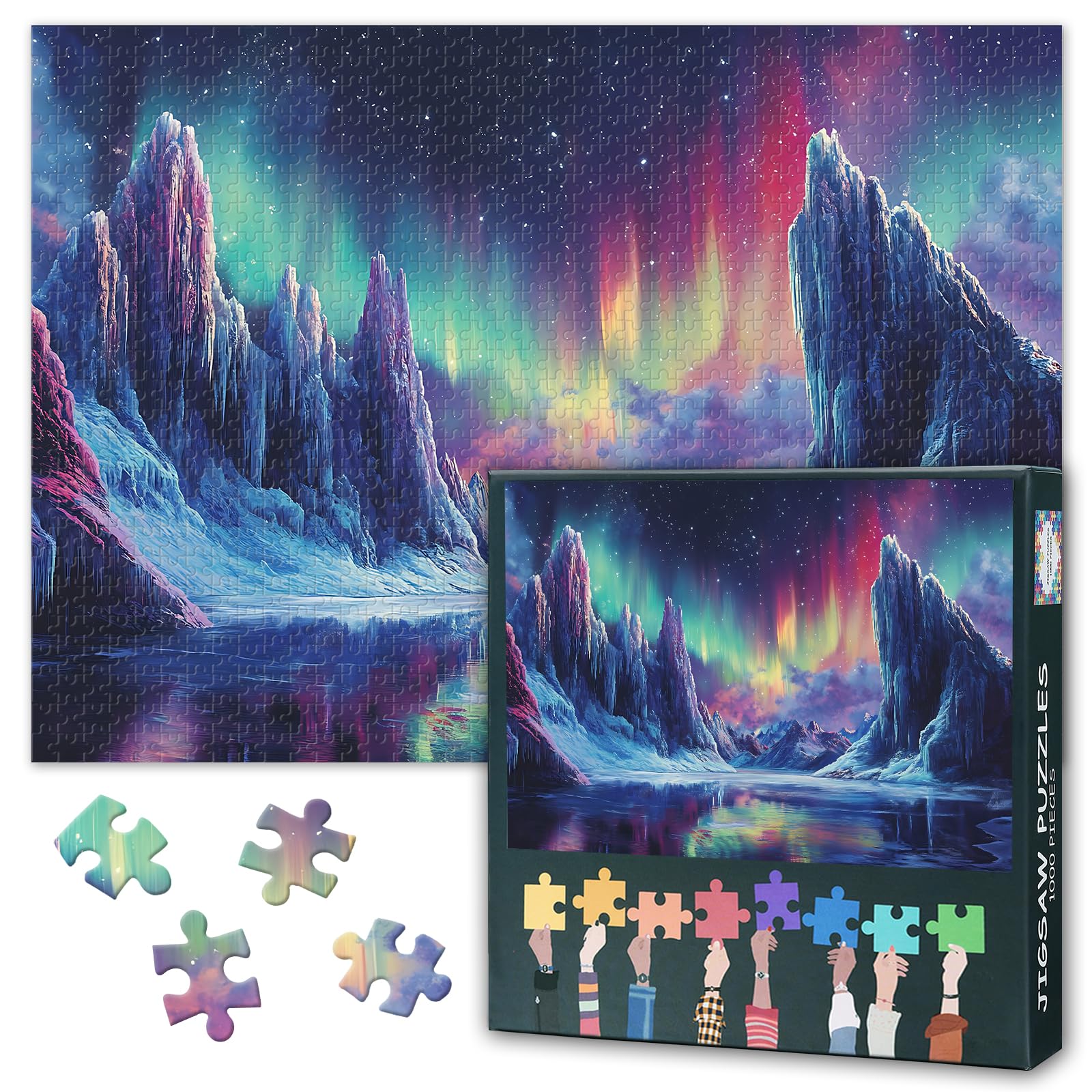 Puzzles for Adults 1000 Pieces, Stunning Aurora Borealis over Snowy Mountain Landscape Puzzle, Impossible Challenging 1000 Piece Jigsaw Puzzles for Home Wall Decor, 19.5 x 27.5 Inch