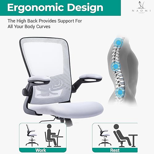 Miniatura 4 de Naomi Home Serena Silla ergonómica de malla de redacción, ajustable, malla transpirable, soporte lumbar, ergonómica y ajustable en altura ajustable,