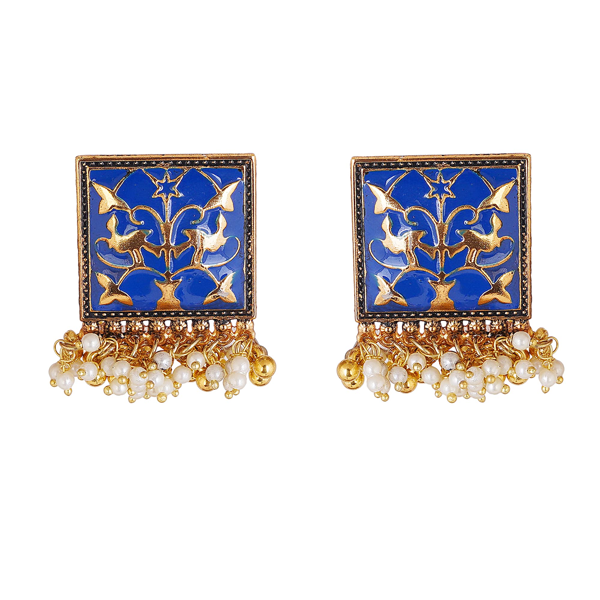 Shreyadzines Traditional Designer Square Shape Meenakari Meenawork Enamel Bridal All Occasion Jhumka Jhumki Studs Earrings for Women and Girls
