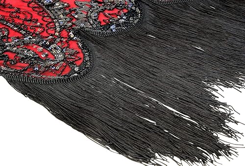 Miniatura 3 de Vestido vintage de mujer de los años 20 con lentejuelas, borlas con cuentas en el dobladillo y conjunto de accesorios