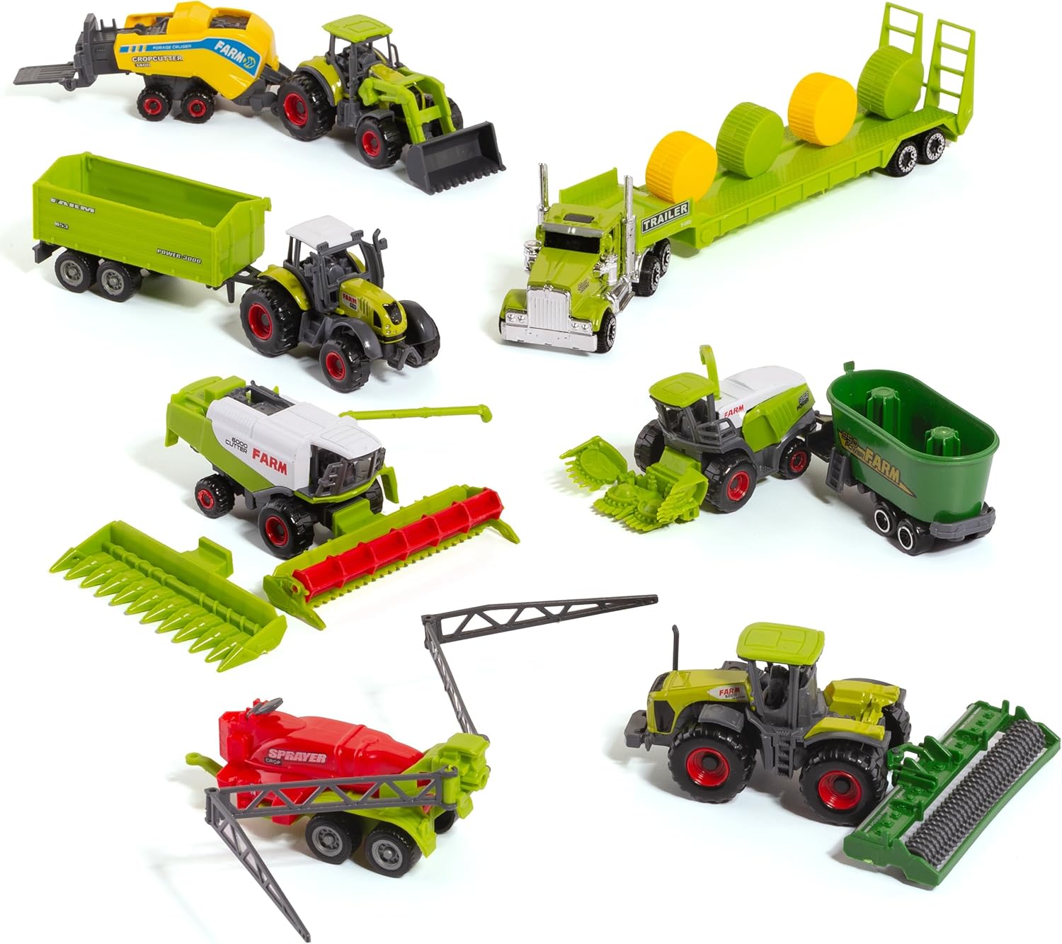 MOLTO Set of 16 Agricultural Toys, 1:64 Scale Tractors, Trailers and Agricultural Accessories, Toy Farm Machinery, Farm Toys, Ages 3+