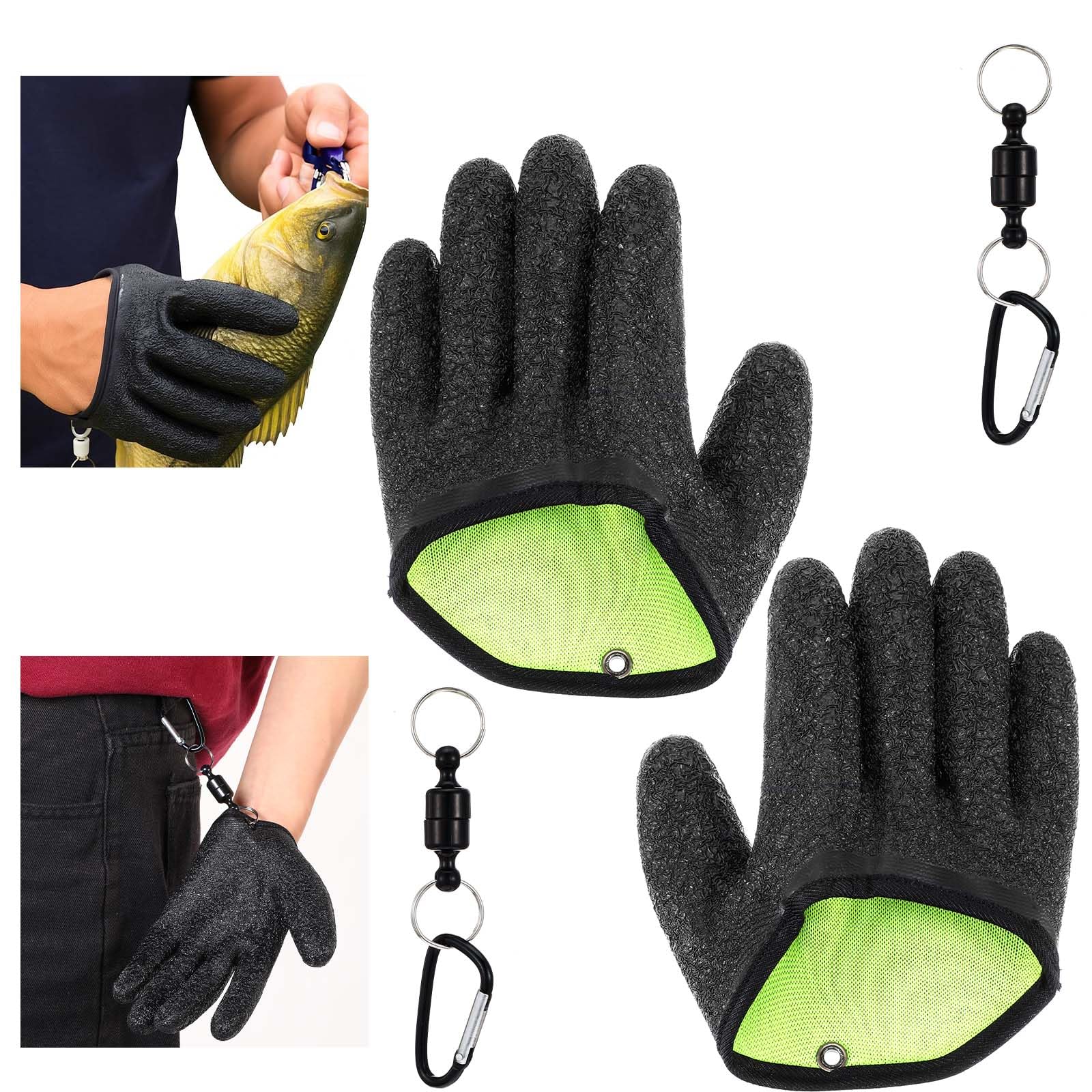 2Pcs Fishing Gloves with Magnet Release Professional Catch Fish Gloves Anti-Slip Ice Fishing Glove Non-Slip Textured Grip Palm Glove for Men Women Handling Cleaning Accessories