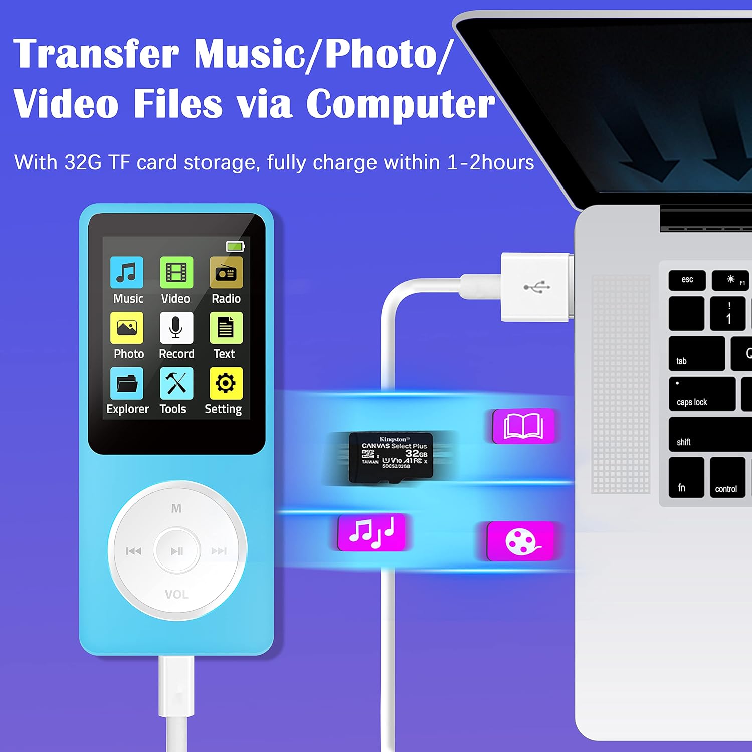 Greadio MP3 Player, Music Player with 32GB TF Card, Earphone, FM Radio, Built-in Speaker with HiFi Lossless Sound,Portable Voice Recorder/Video/Photo Viewer/E-Book Player for Kids,Running,Walking,Gift