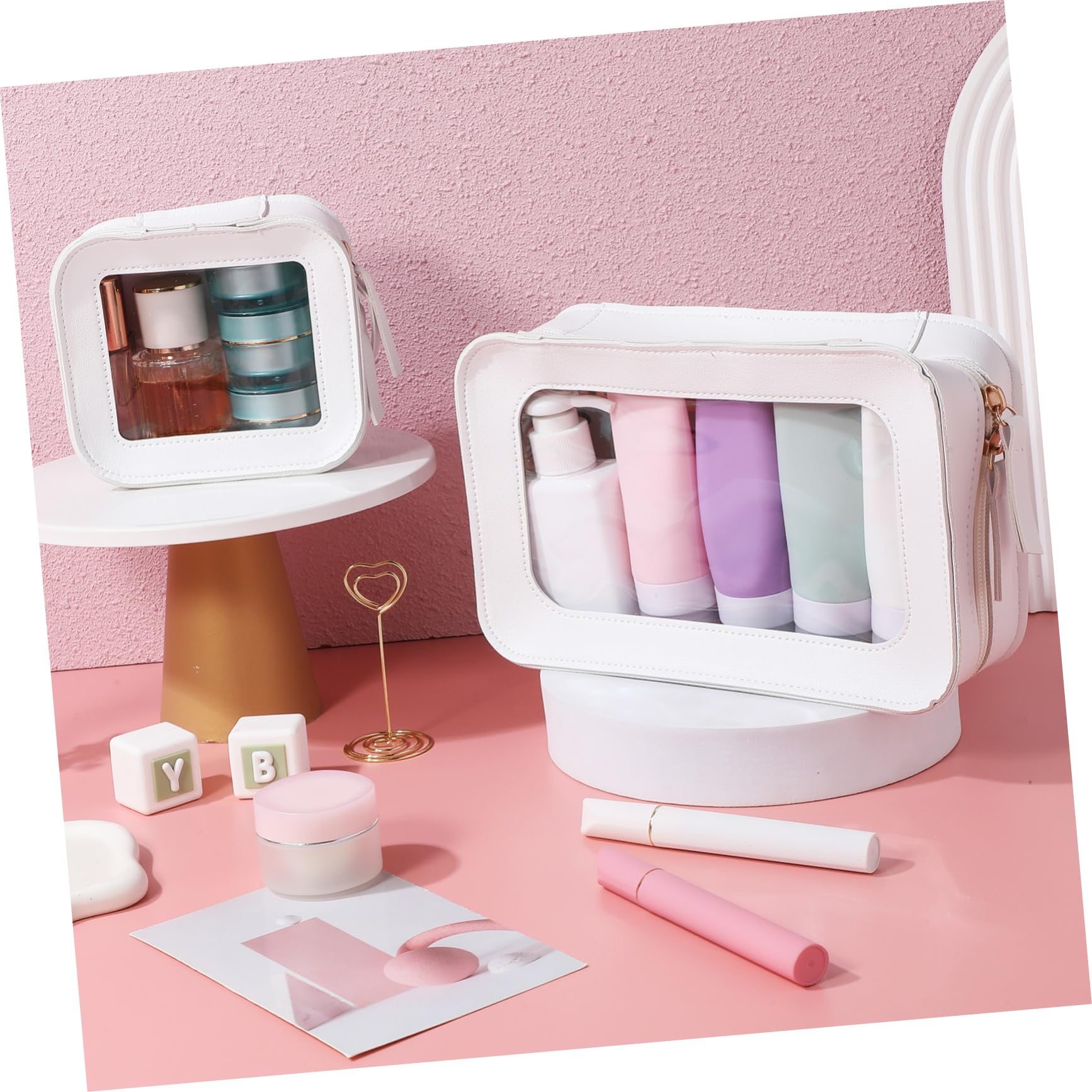 Holibanna Borsa Cosmetica Trasparente Pvc 2 Pezzi Pochette da Viaggio Quadrata con Cerniera per Donna