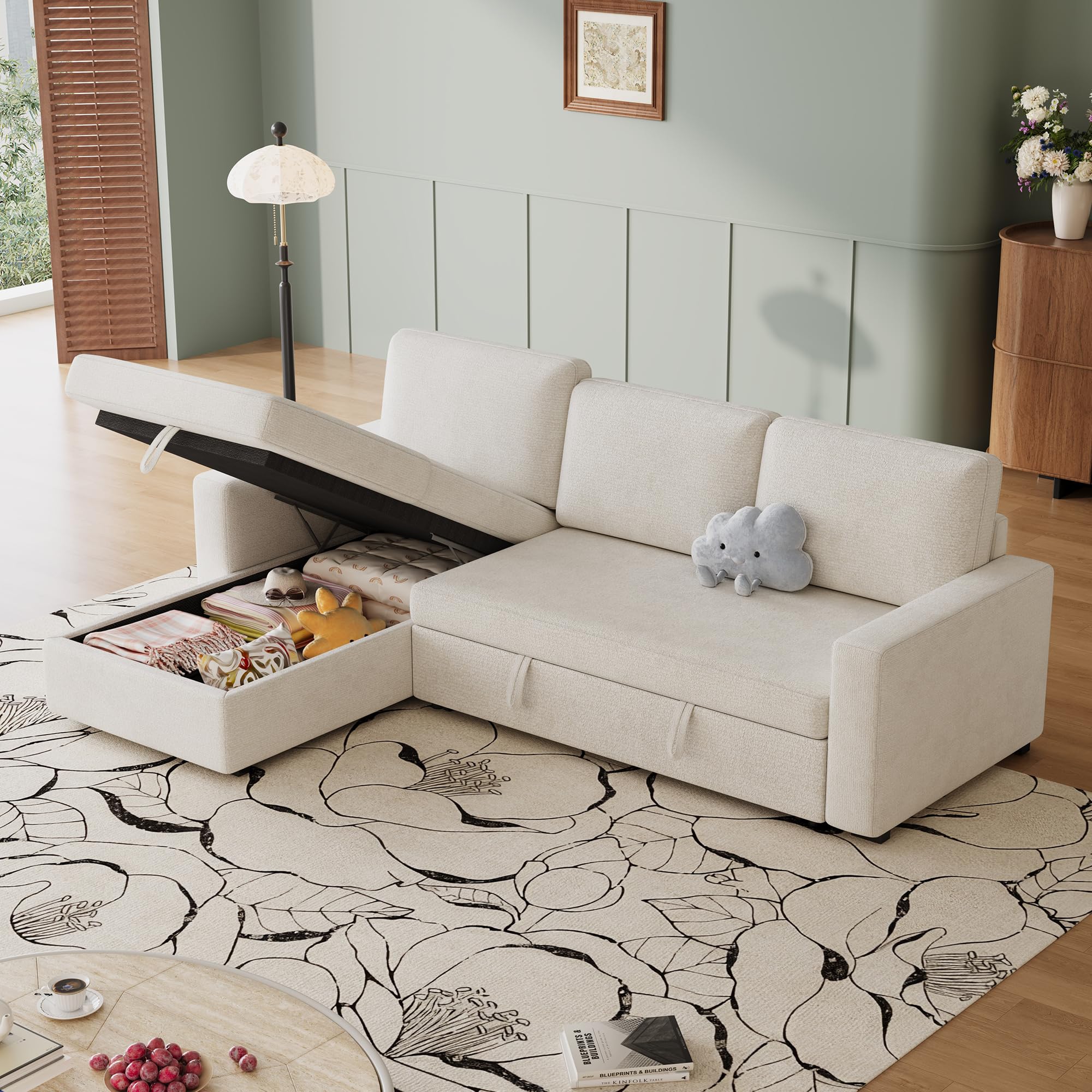 FAVSH L Shaped Convertible Sleeper Sectional in Beige
