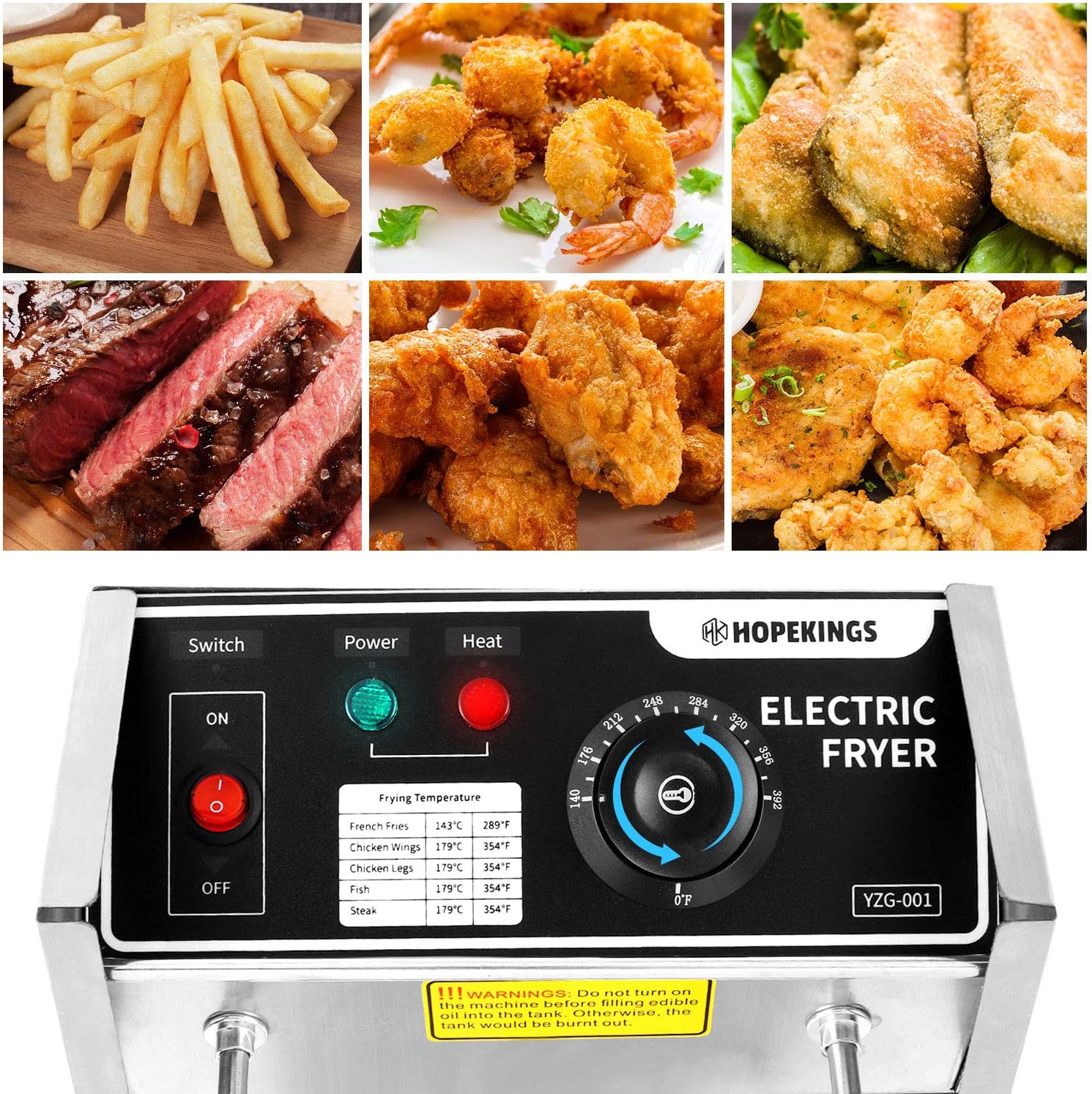 Hopekings Commercial Deep Fryer with Baskets & Lids, 12.7QT Electric
