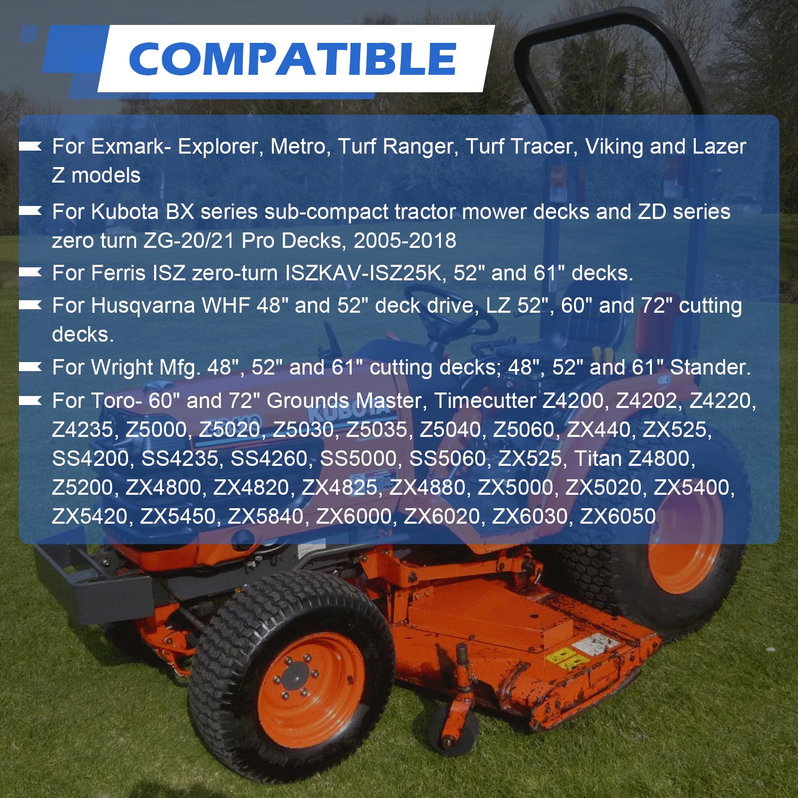 Juego de 6 ruedas anticuero cabelludo para cortacésped para Bad Boy 022-5234-98 Exmark 103-3168 103-4051 103-7263 y Kubota 68-2730. Se adapta a ruedas de diámetro de 5/8 pulgadas. Incluye accesorios