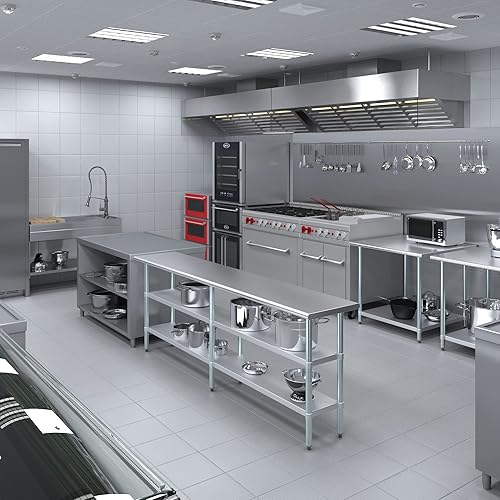 Miniatura 8 de AmGood Mesa de trabajo de acero inoxidable con 2 estantes  NSF  Mesa de metal (96 pulgadas de largo x 18 pulgadas de profundidad)