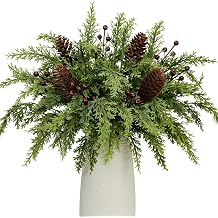 40 Pcs Artificial Pine Branches Pinecone Holly Berry Set, 12.5 Inch Christmas Greenery Picks Foliage Sprigs Fake Cedar Stems for Xmas Vase Filler DIY Crafts Garland Wreath Home Decor 40, Red Berry