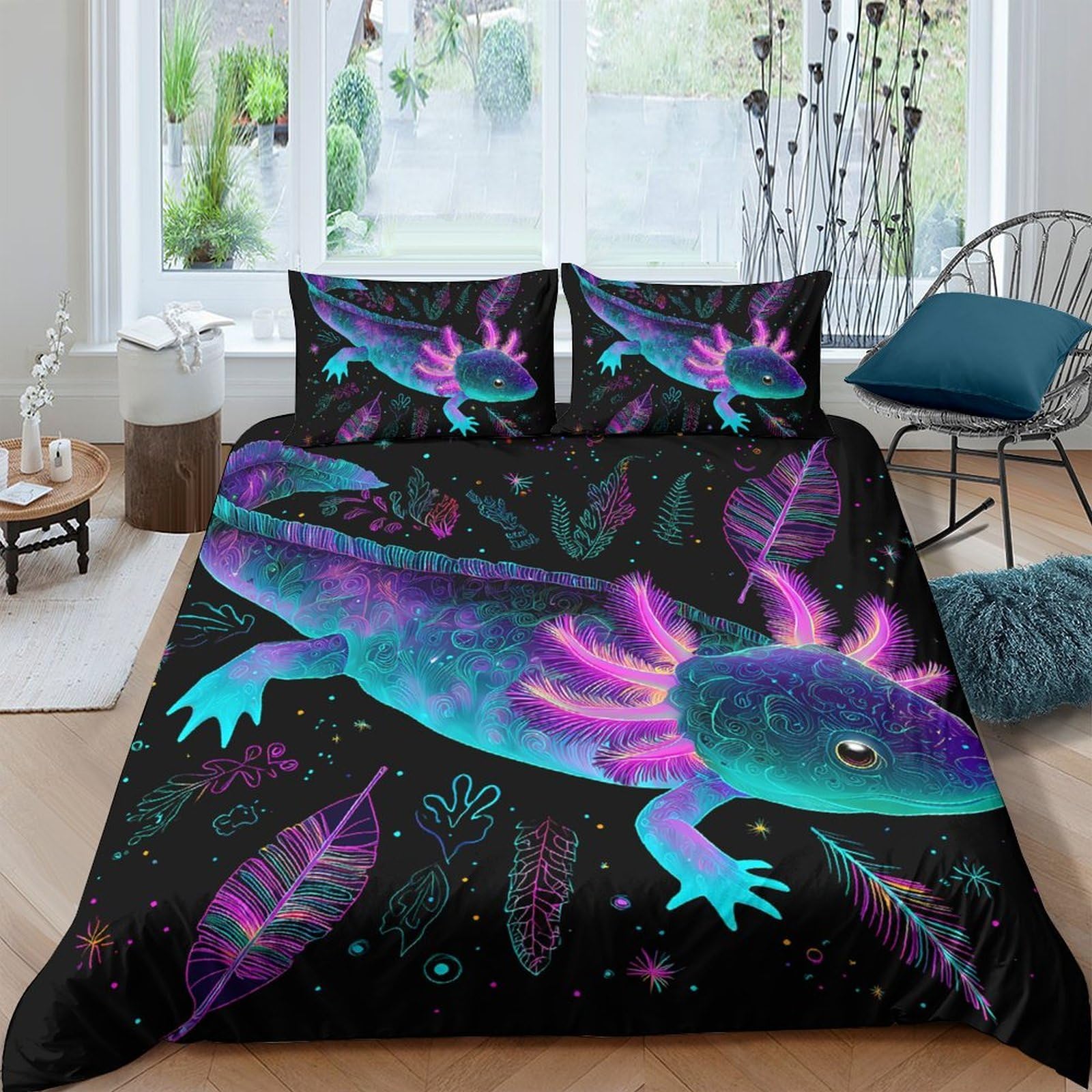 Ctjqhvkz Style-10 3D Printed Neon Axolotl Fitted Sheet Microfiber Soft Breathable Deep Space Mattress Cover For Bedroom Dorm Decoration Single（135X200cm）