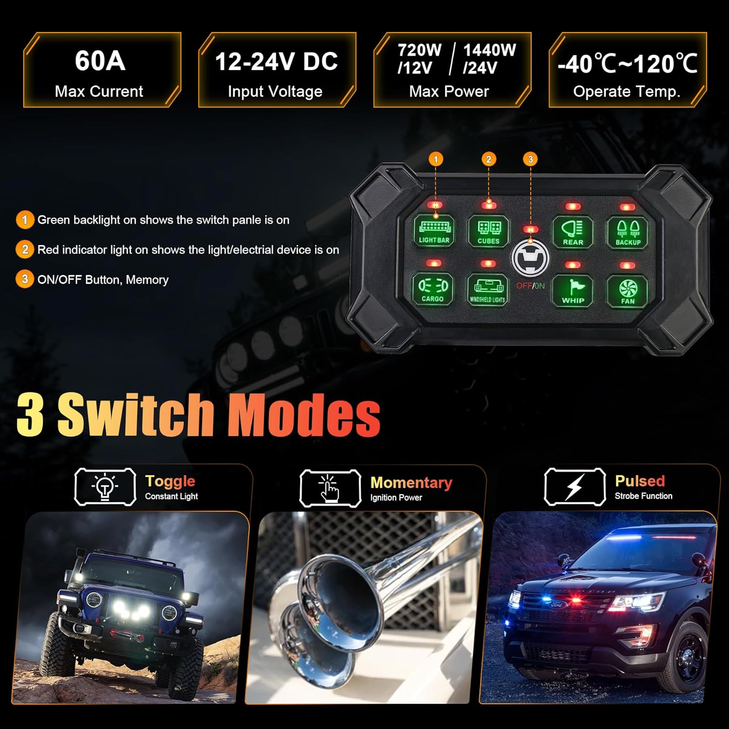 Wireless 8 Gang Switch Panel, Remote Control Switch Pod with Toggle Momentary Pulsed Waterproof Universal Circuit Control Relay System Box for Off Road Truck Jeep Boat SUV UTV ATV Camper