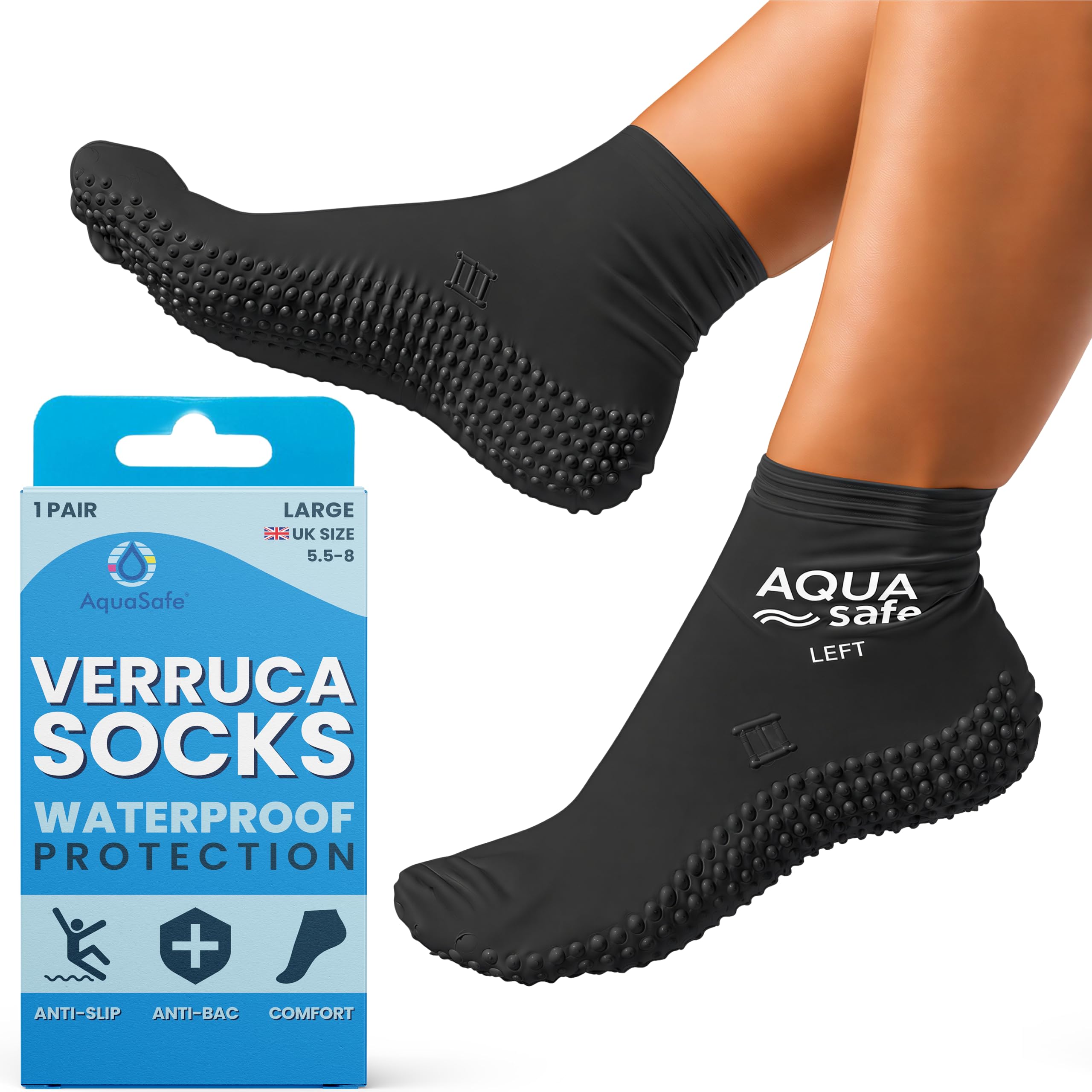 Aquasafe Guardsocks Kids Waterproof Verruca Socks – 100% Latex Swim Socks – Non-Slip Beach Shoes for Hygiene & Pool Safety – Protective Socks for Swimming