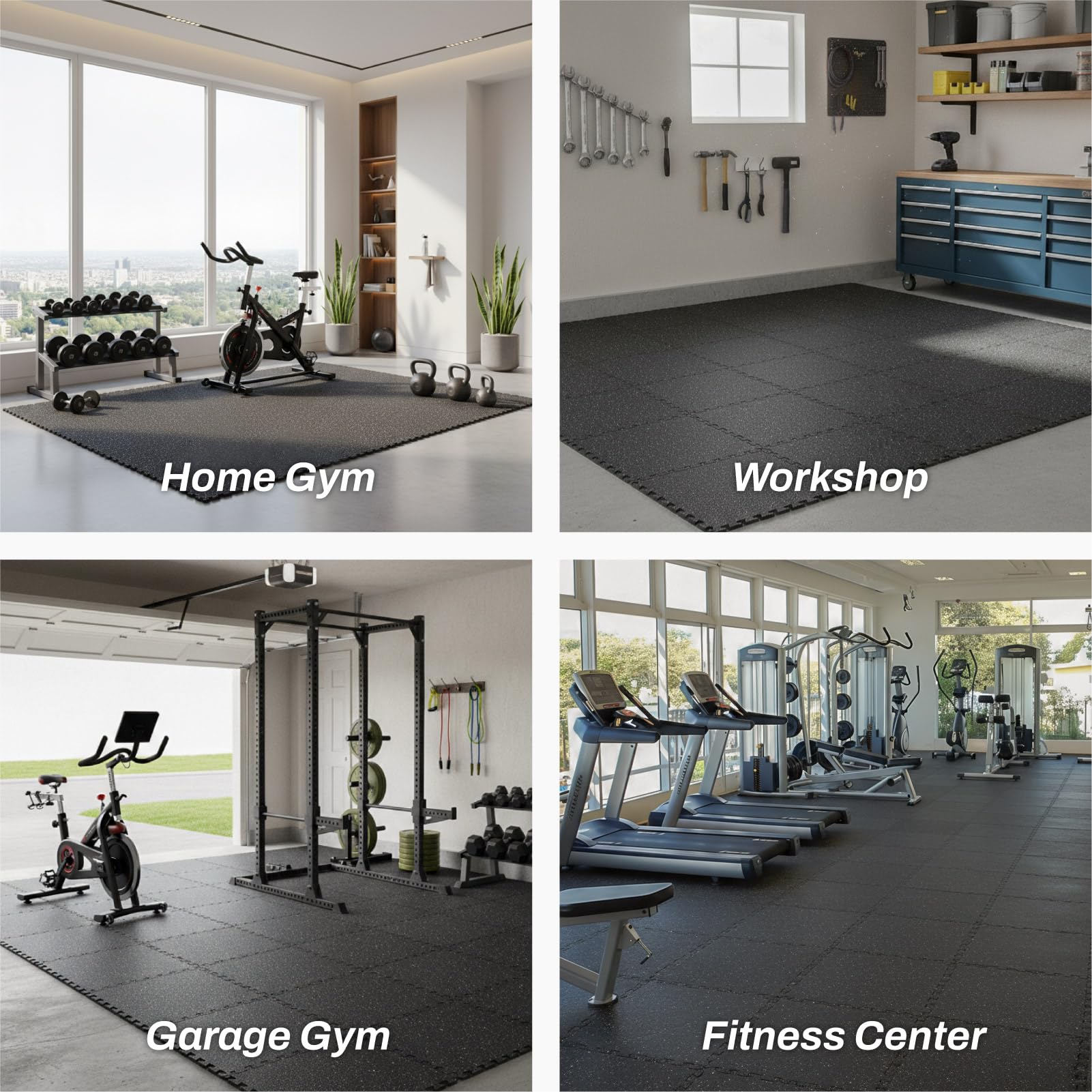 0.56in Thick 48 Sq Ft Exercise Equipment Mats, 12 Tiles Upgraded Rubber Top with High Density EVA Foam, Large Interlocking Puzzle Gym Flooring for Home Gym, Heavy Weight Workout, 24 x 24in