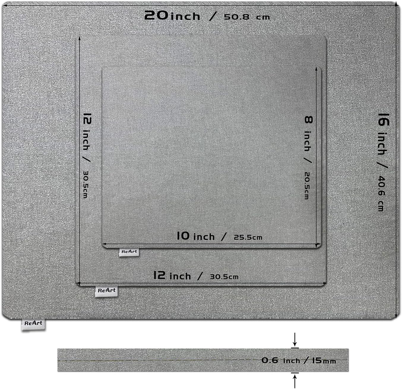 ReArt 3 Pcs Heat Press Mat 10" x 8" / 12" x 12" / 16" x 20" with 3 Pcs Teflon 12" x 16" for Cricut Easypress Both Sides Applicable - Cricket Craft Vinyl Ironing Insulation Transfer Heating Mats
