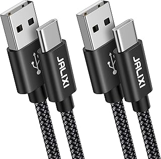 JALIXI USB C Cable 1M 2 Pack, 3A 15W Type C Charger Lead Fast Charging Nylon for Samsung Galaxy S10 S9 S8 plus S22 S21 S20 fe A12 A13 A14 A40 A52 A53 5G A54 A71 M13, Tab A8 A7, Fire HD 10 8, Black