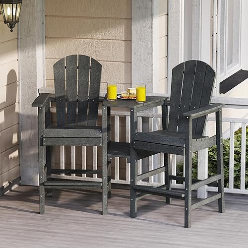 Miniatura 2 de Giantex Juego de 2 sillas Adirondack altas para exteriores, taburetes de bar Adirondack de HDPE con doble bandeja de conexión, agujero para