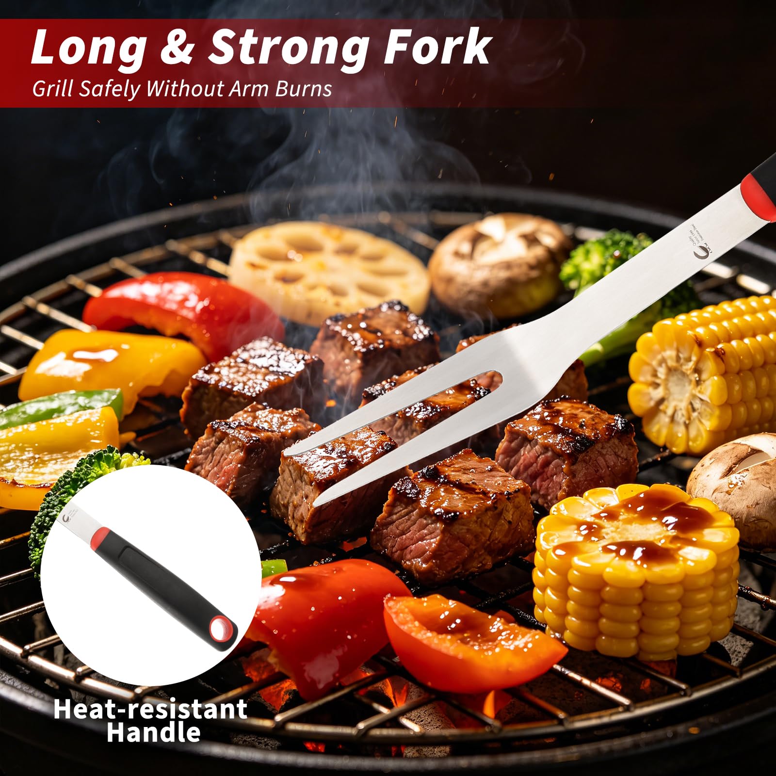 JJ19627 - Juego de herramientas para barbacoa, espátula, tenedor y pinzas de acero inoxidable, con bolsa portátil, accesorios esenciales para barbacoa y parrilla, regalos de cocina para hombres