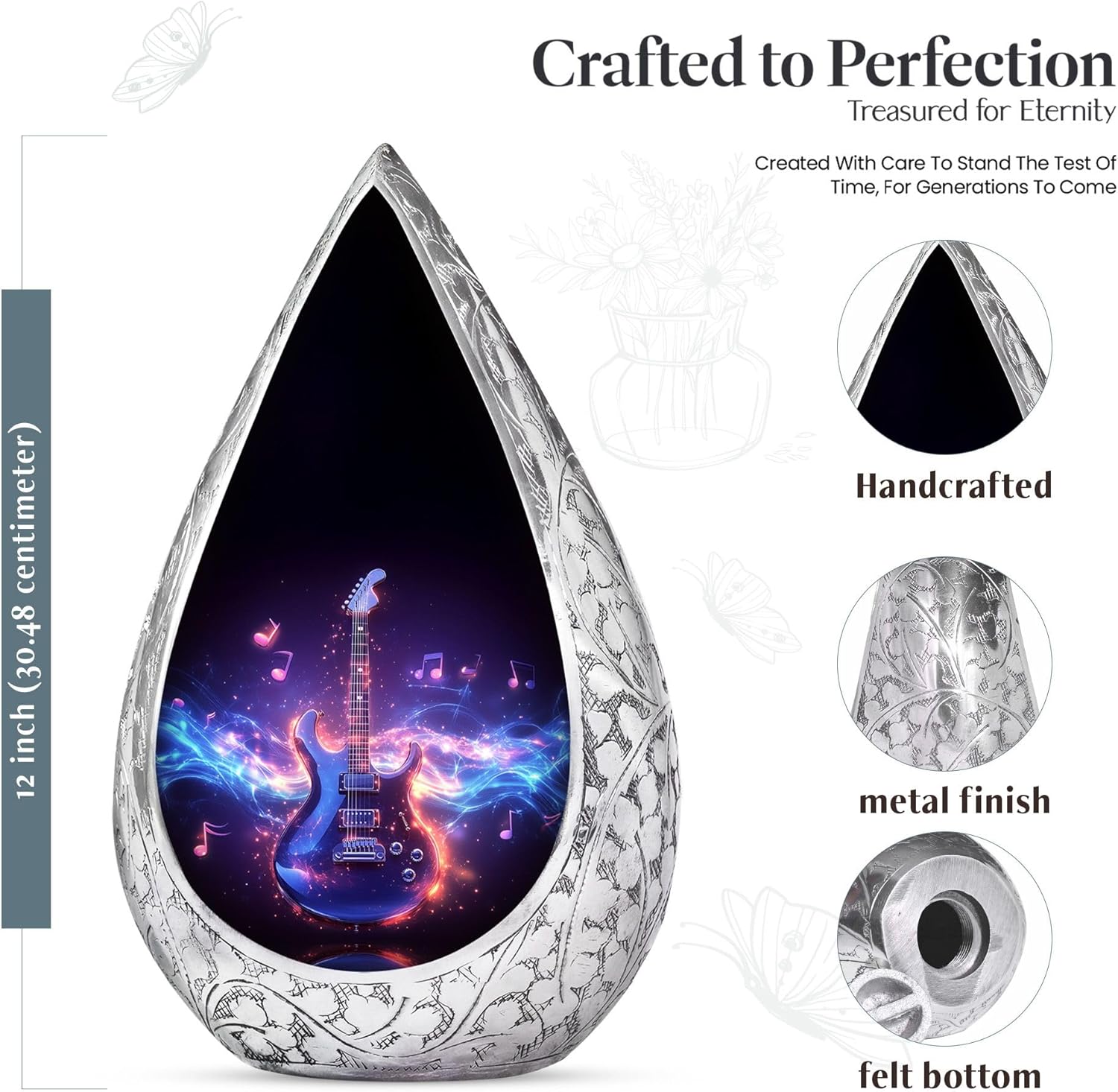 Blue Guitar Cremation Urns - Combo of 5 with 10 Inch Drop Decorative Funeral Urn for Adult Male, Guitar Urns for Human Ashes Adult Man - 3 Inch Mini Keepsake Ash Containers for Men & Women