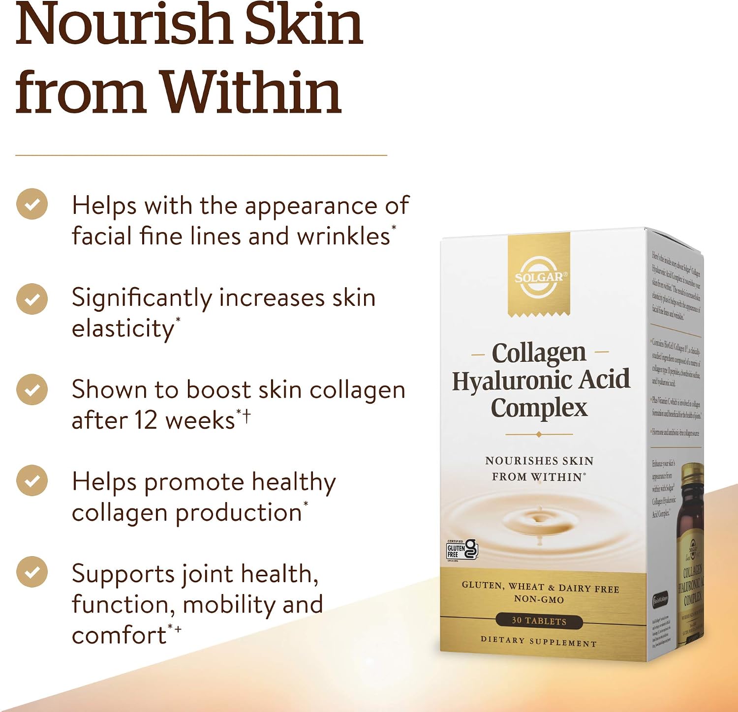 Solgar Hyaluronic Acid 120 mg 30 Tablets - Supports Hair Skin & Nails - Contains Hydrolyzed Collagen Type 2 & Chondroitin - Non-GMO, Gluten Free, Dairy Free ,