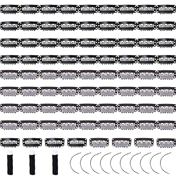 80 Pieces Hair Extensions Clips, Includes 80 U-Shape Snap Clips With Silicon Rubber Small Size Black, 10 Curved Needles, 3 Rolls Weaving Thread, for Wig Making Hair Extensions (Black+Dark Brown)