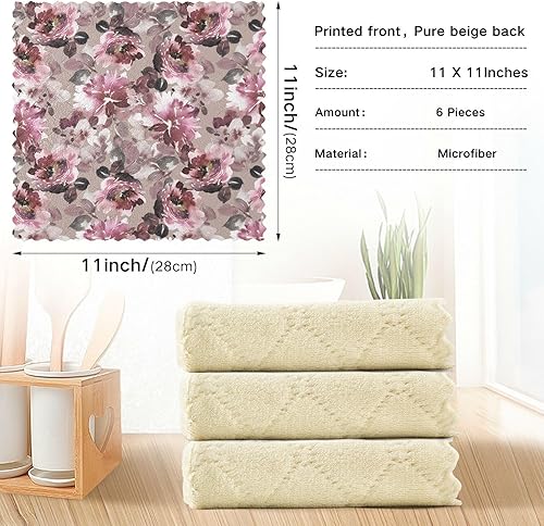Miniatura 4 de Summer Flowers Set of 6 Quick Dry Kitchen Towel Microfiber Print Soft Dish Tea Towels Reusable for Restaurant Sink