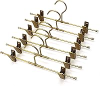 Vista 9 de Percha para pantalones, perchas de aluminio dorado para faldas, 2 clips ajustables, perchas de ropa resistentes que ahorran espacio, percha duradera
