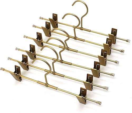 Miniatura 9 de Perchas para pantalones cortos, paquete de 20 perchas para jeans para armario, perchas de aluminio dorado de 11.8 pulgadas con 2 clips ajustables