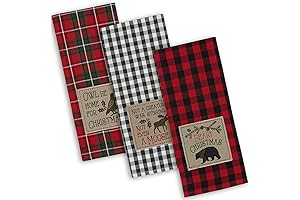 DII Holiday Kitchen Collection Embroidered Cabin Christmas Dishtowel Set (18x28)