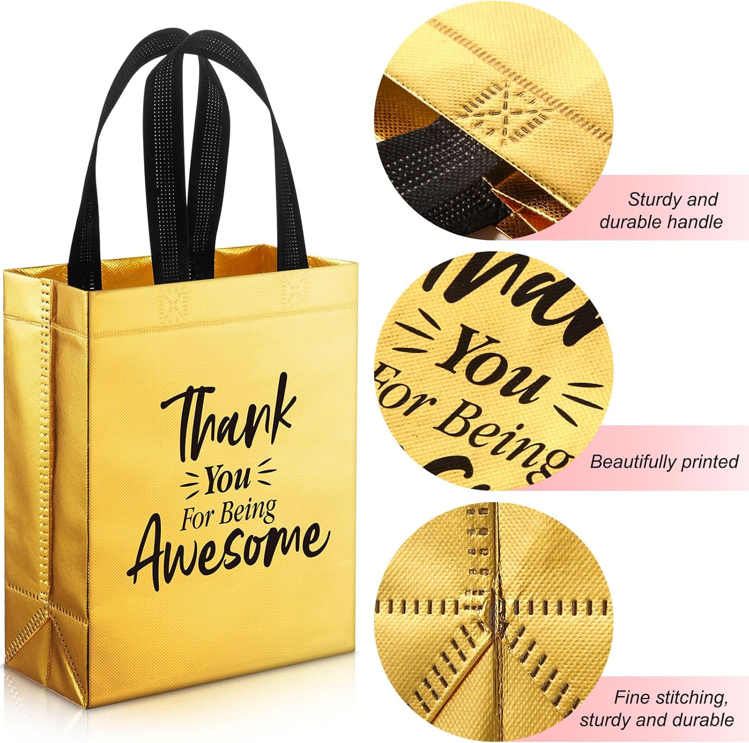 36 Pcs Thank You Reusable Gift Bags Employee Appreciation Gift Bags Awesome Team Appreciation Gifts for Teacher Student Coworker Secretary Assistant(Gold,Awesome Style) - Image 3
