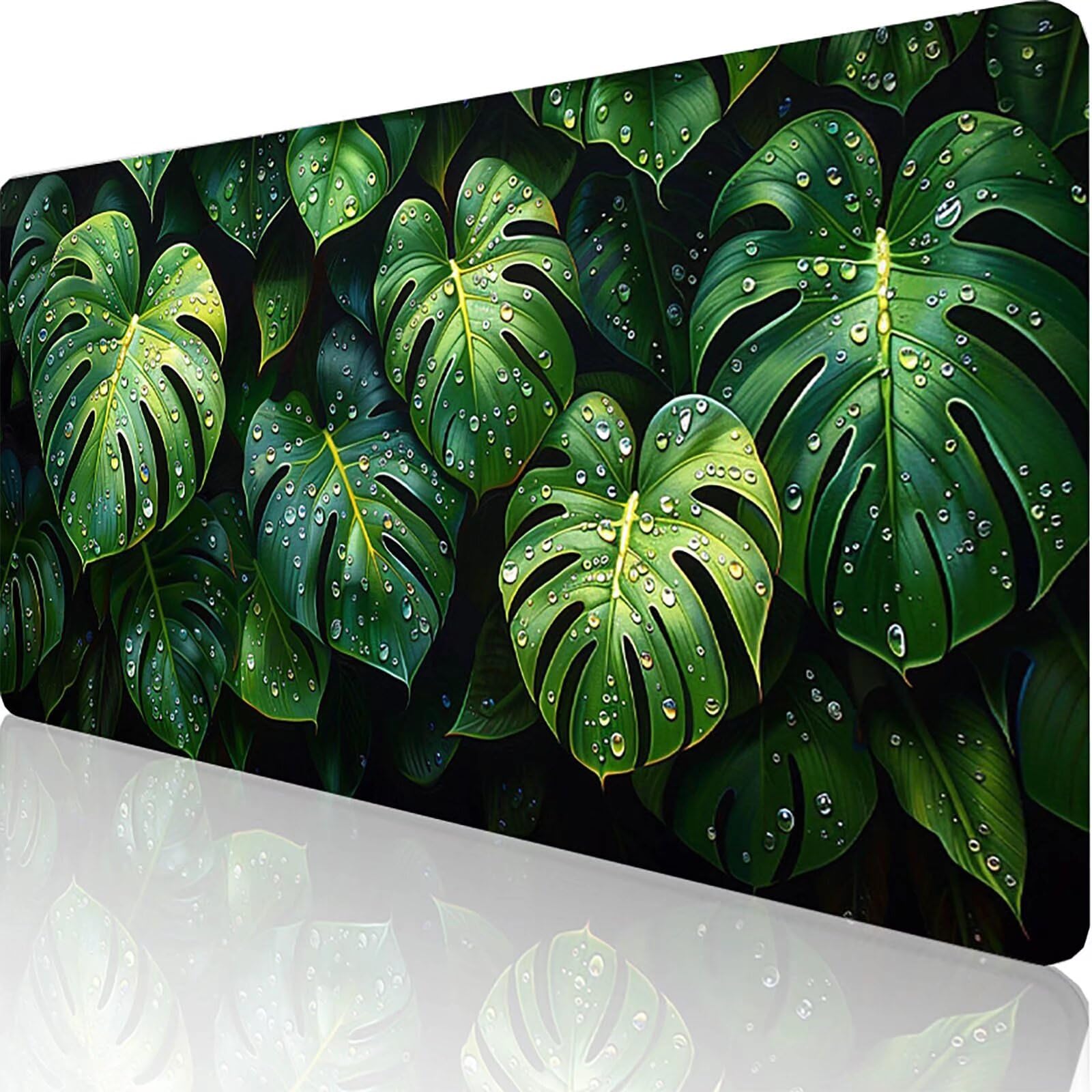 Gamingowa podkładka pod mysz, zielona, XXL, 1400 x 600 x 3 mm, XXL, podkładka pod mysz, roślina, akcesoria gamingowe z antypoślizgową podkładką, wodoodporna i trwała, do biura dla dziewcząt, prezent