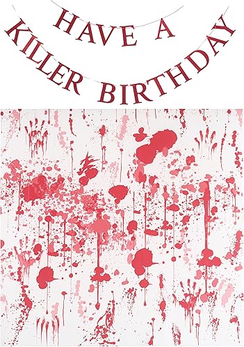 Allenjoy Juego de suministros de fiesta de Halloween de 6 x 6 pies Have a Killer - telón de fondo, tarjetas, cinta, kit de accesorios de decoración