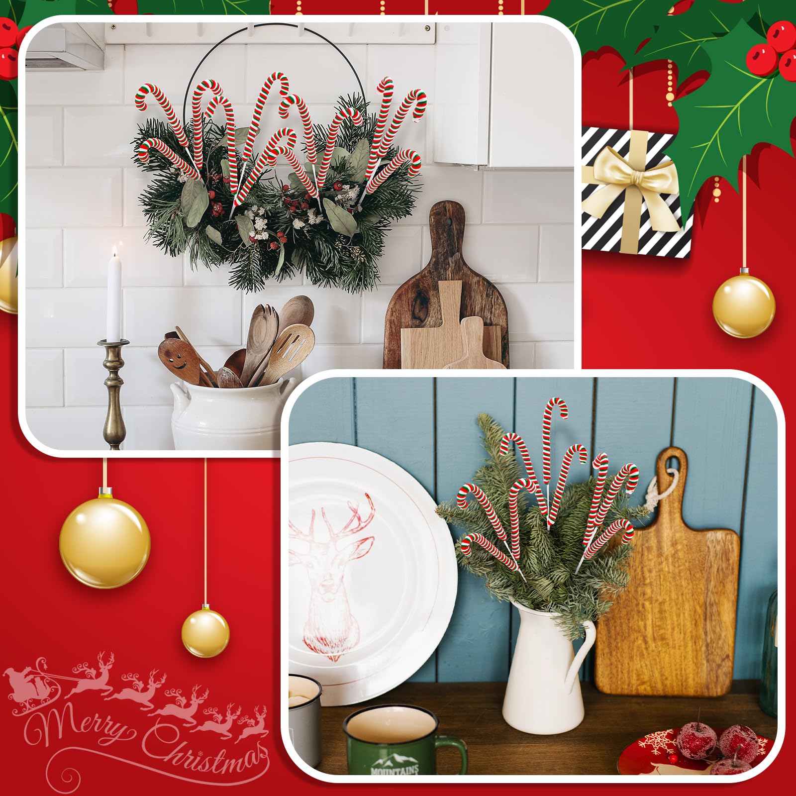 12 púas de Navidad de felpa, bastón de caramelo, adorno para árbol de Navidad, decoración de árbol de Navidad, festival, jarrón decorativo, manualidades para fiestas de vacaciones (rojo,