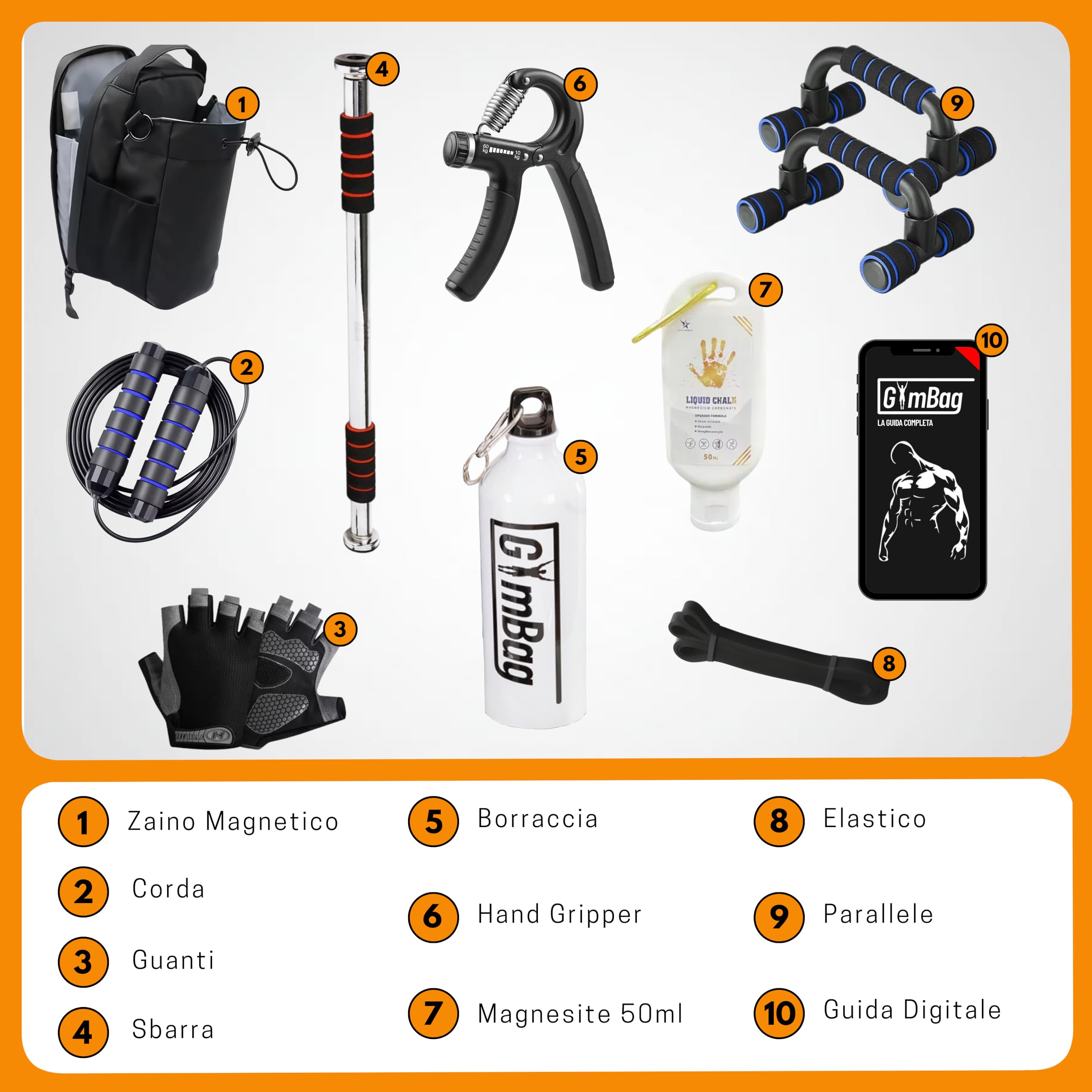 Kit Calisthenics 10 in 1 Completo per Allenamento Corpo Libero a Casa, con Sbarra per Trazioni e Guida Digitale