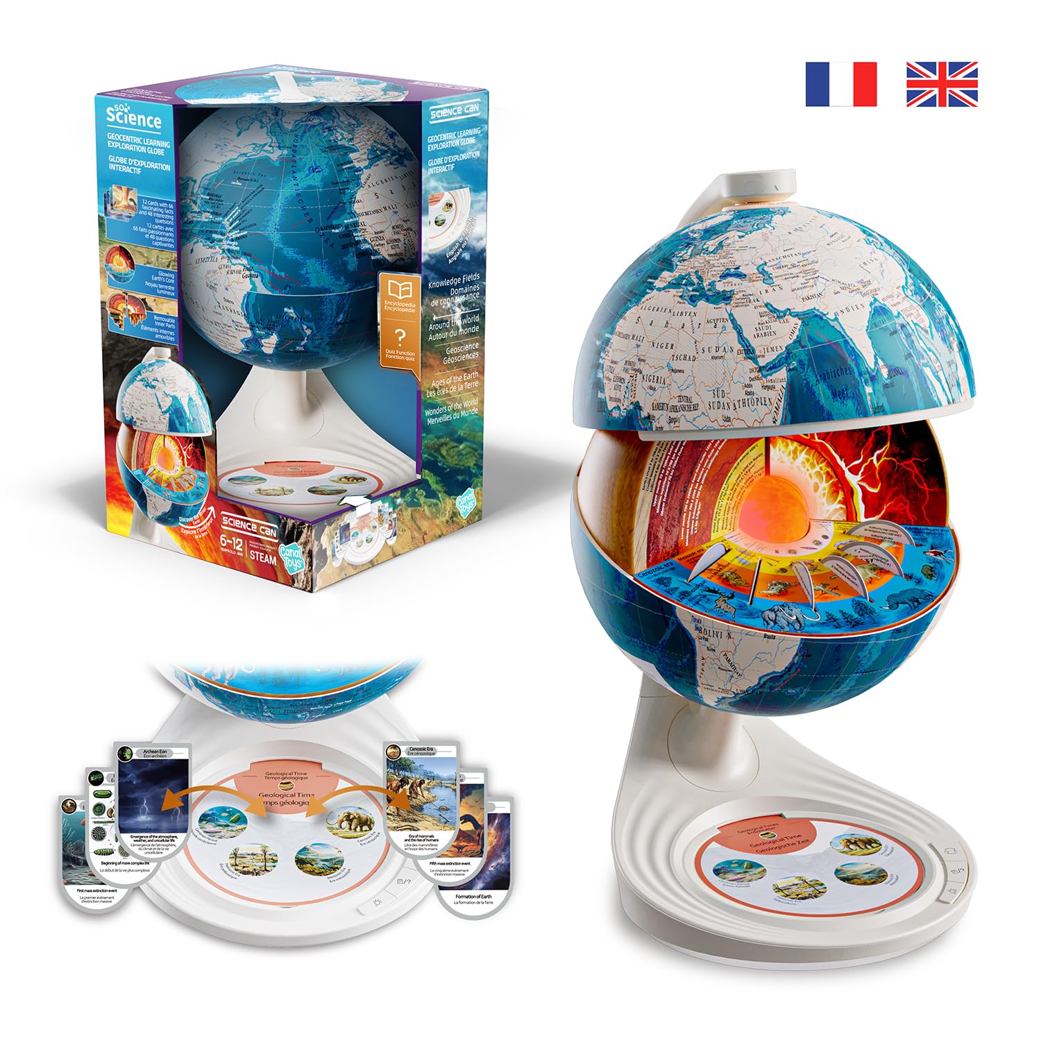 Canal Toys - So Science - Interaktywny globus eksploracyjny 3D dla dzieci od 6 lat - Quiz dźwiękowy - Geografia i kultury świata - Mapy audio - Gra edukacyjna STEM - PL/en - COS 003FR