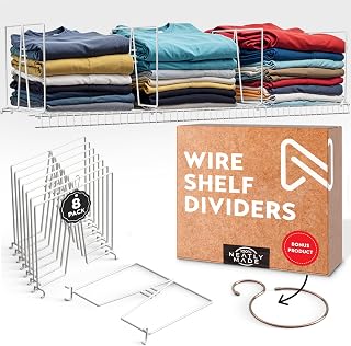 NeatlyMade Tall White Wire Closet Shelf Dividers (8 Pack, 12x12) - Sturdy Easy Setup Organizers + Bonus Rose Gold Hanger