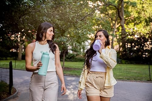 Miniatura 198 de Ello Cooper - Botella de agua de acero inoxidable de 22 onzas con 2 tapas, una de chupito y otra con popote | A prueba de fugas, doble pared y