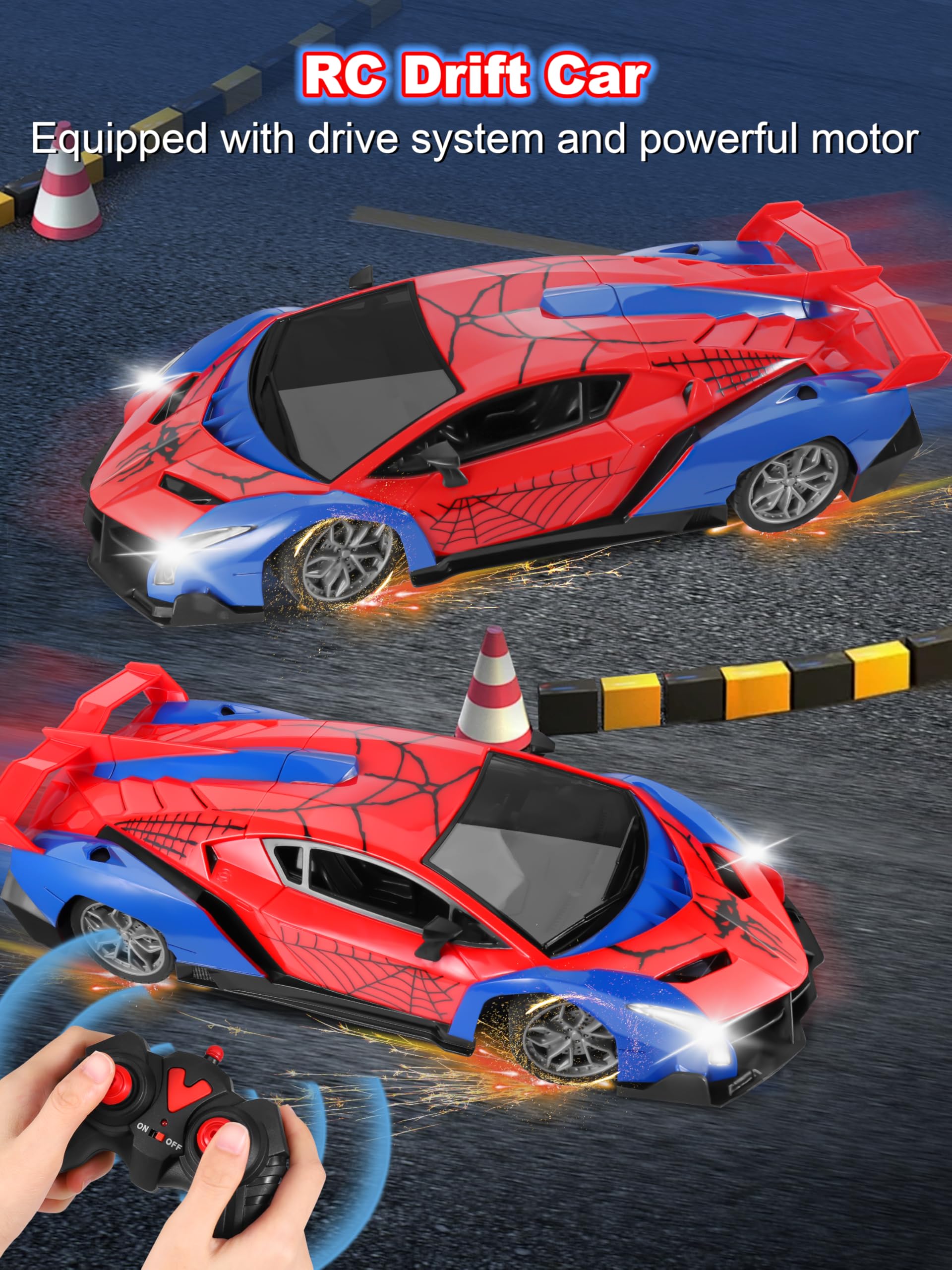 Kssvzz Auto Telecomandata, Spider Auto Radiocomandata da Corsa Veloce con Luci, Macchinine Giocattolo per Bambini 3 4 5 6 7 8 9 Anni Regalo Giochi Esterno Gioco