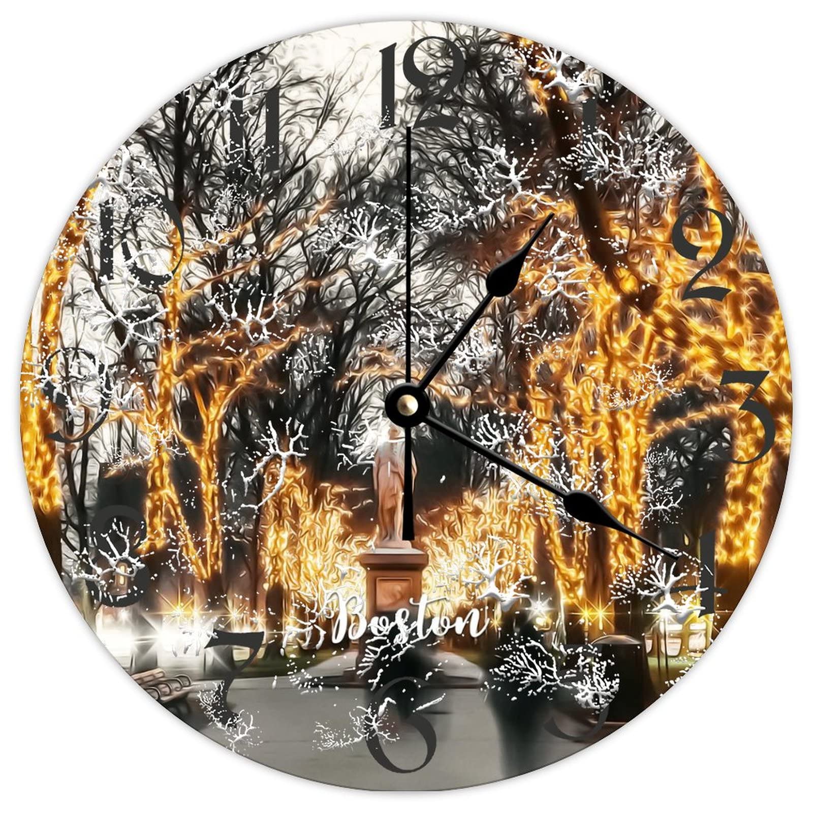 Horloge ronde en bois Boston 38cm à quartz pour cuisine et salon