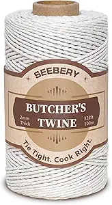 328Ft Butchers Twine – 100% Natural Cotton Kitchen String, Oven Safe for Tying Meat, Roasting, Trussing Turkey, Baking, Grilling – Food Grade for Cooking, Crafts, and Gift Wrapping