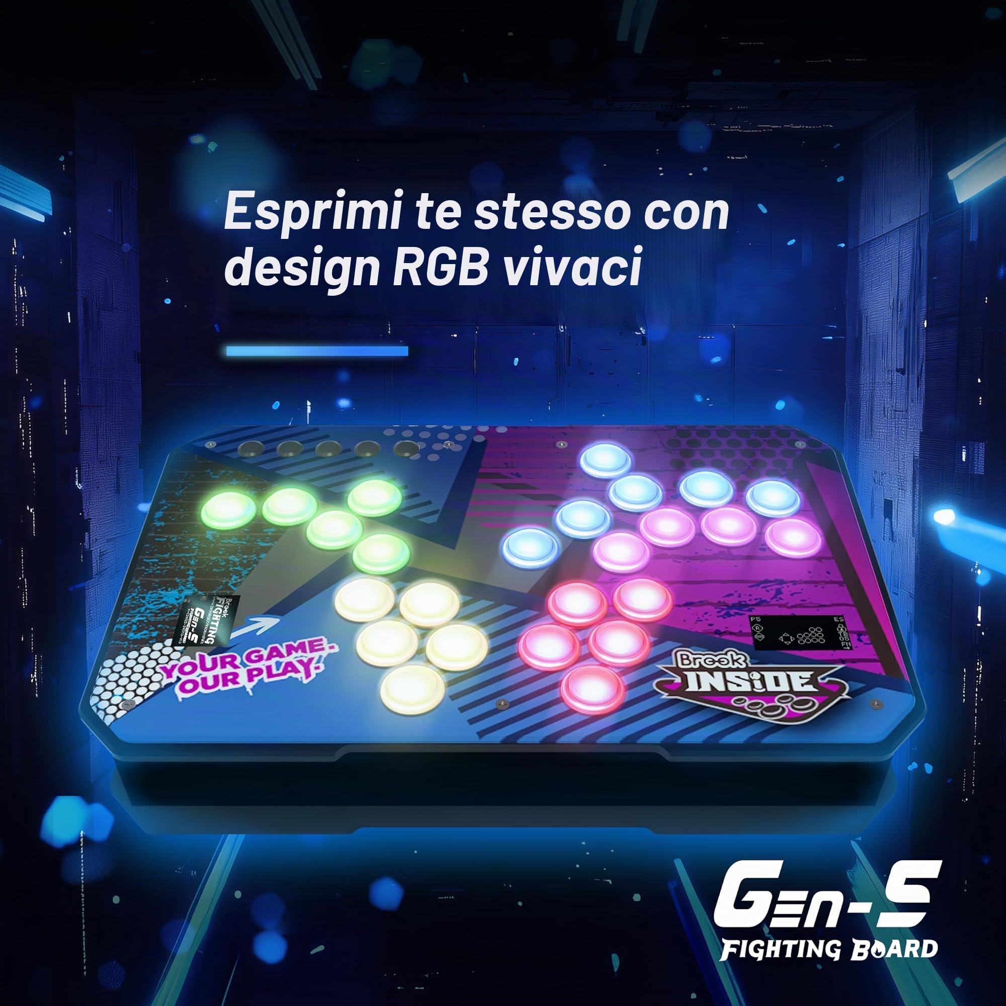 Brook Gaming GEN 5 Fighting Board con adesivo RGB - Supporto multipiattaforma per PS5, PS4, Switch, Switch 2 e PC - Ingresso ultraveloce per il gioco competitivo 【Versione esclusiva】
