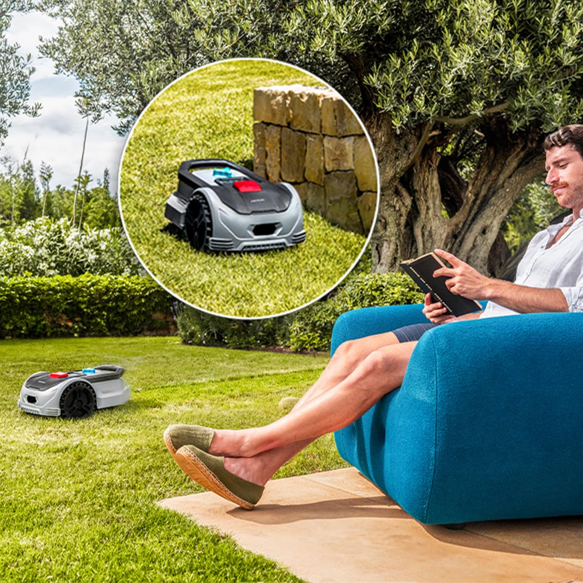 Cecotec Robot Tondeuse Conga Grasshopper 300. Moteur Numérique sans Balais, Surface de 300m2, Pente Maximale de 27%, Contrôle des Lames, Détecteur de Pluie, Plug&Play